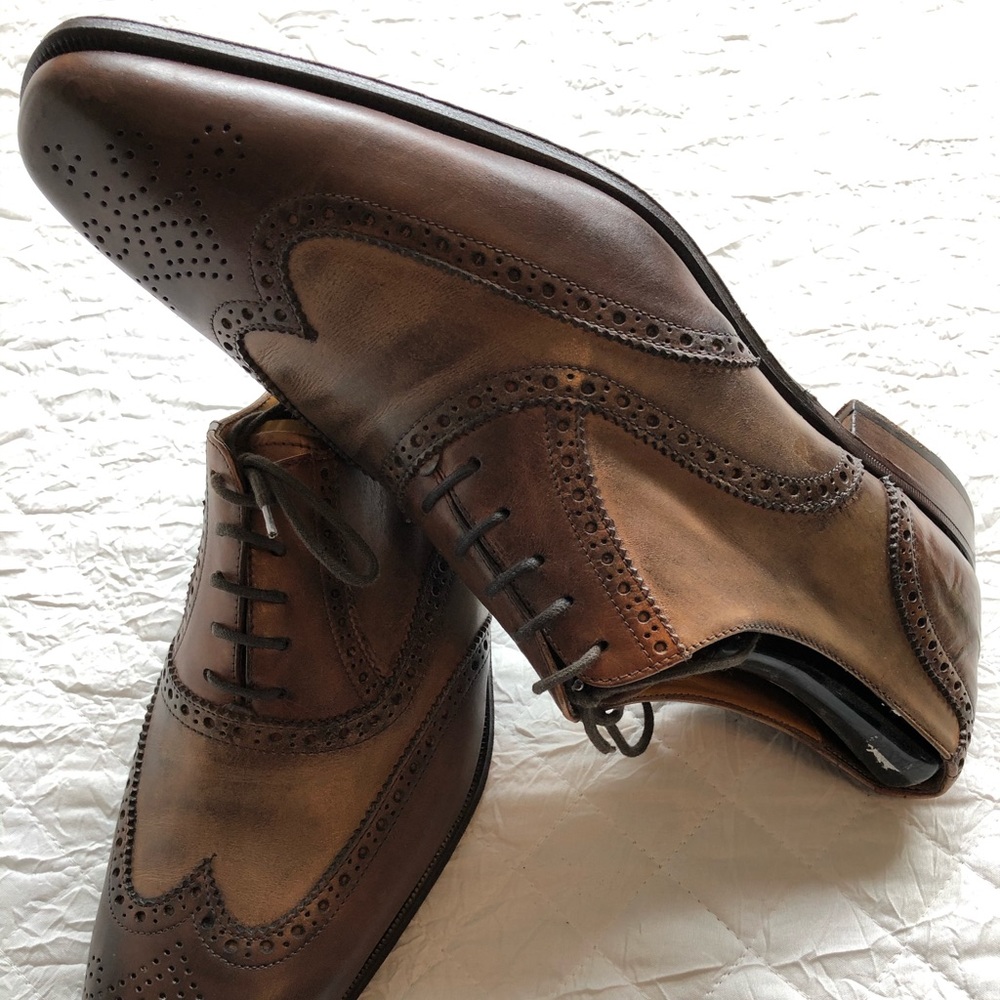 $595 Calpierre Napoli 1964 Italy Burnished Brown Oxford Brogue Wingtip Shoes 12